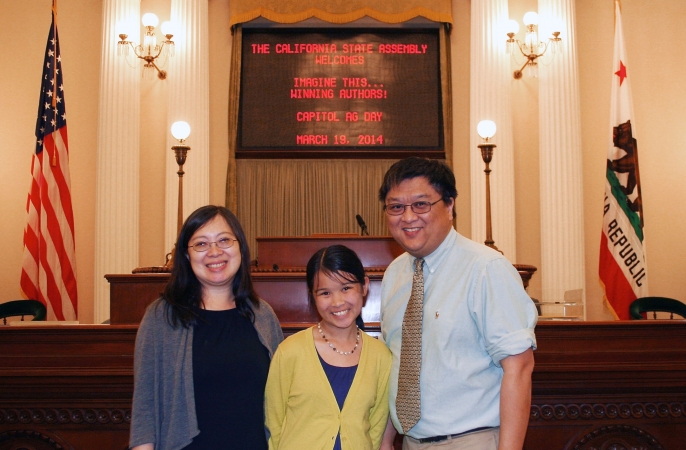 Writing award winner Allyson Wei of San Marino flanked by her parents, Drs. Shirley and Ted Wei 